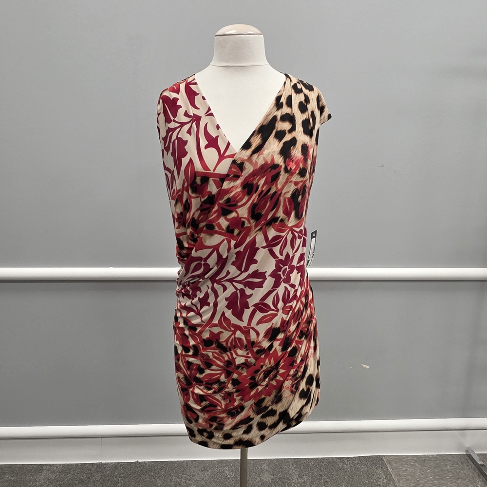 Nine West Asymmetrical Dress in Red and Brown Print